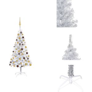 vidaXL Kunstkerstboom - Glanzend Zilver - 150 cm - Met LED-verlichting - Decoratieve kerstboom