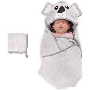 Navaris badcape met capuchon voor baby - Set met badcape en washandje - 100% bamboe - Voor baby's van 0-12 maanden - Oeko-tex gecertificeerd - Koala