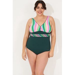 Badpak dames- Grote maten badpakken zwempak bikini VC670- Groen kleurrijk streepmotief- Maat 48