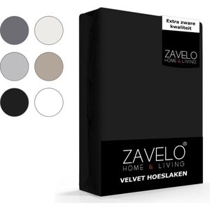 Zavelo Flanel Velvet Hoeslaken Zwart - 1-persoons (90x200 cm) - 100% Velvet - Super Zacht - Hoge 30cm Hoek