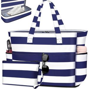 Strandtas XXL met ritssluiting - familietas dames - sauna reistas opvouwbaar waterdicht - zwemmen zomer handtas - boodschappentas shopper tote bag - 55 l strandtas met ritssluiting xl