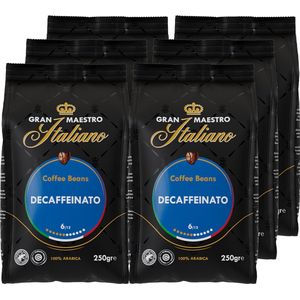 Gran Maestro Italiano - Decafinato - Koffiebonen - Bonen voor Espresso en Lungo - Arabica - Cafeïnevrij - 6 x 250 g