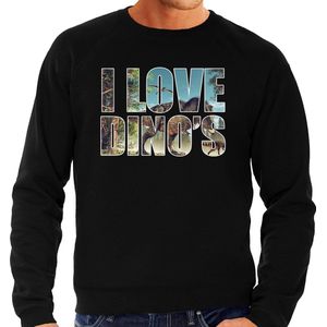 Tekst sweater I love dinosaurs met dieren foto van een dino zwart voor heren - cadeau trui T-Rex dinosauriers liefhebber M