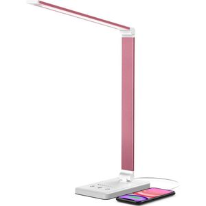 LED Bureaulamp met USB Charge - Eye-Caring Touch-Tafellamp met Dimbaar Nachtlicht - Opvouwbare lamp met 5 Verlichtingsmodi en 10 Helderheidsniveaus - Automatische Timer (Roze)