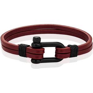 Mendes Dubbele Lederen Band - D-Shackle Red Wine-21cm