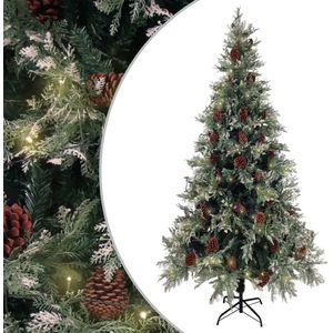 vidaXL - Kerstboom - met - LED - en - dennenappels - 225 - cm - PVC - en - PE - groen - en - wit