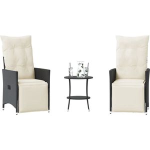 vidaXL Bistroset - 3-delig - Poly Rattan - Zwart Tuinstoelen - Bistro Set - Lounge Set - Buitendecoratie - Terrasdecoratie