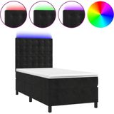 VidaXL Boxspring met Matras en LED Fluweel Zwart 90x200 cm