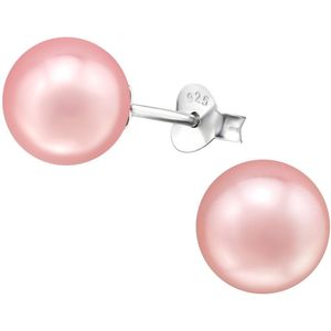 Joy|S - Zilveren parel oorbellen - 8 mm - roze