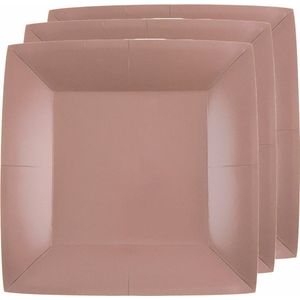 Santex feest ontbijt/gebak bordjes - 30x stuks - papier/karton vierkant - rose goud - 18cm