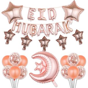 Eid mubarak ballonnen decoratie set van 33 stuks voor Eid el fitr Eid el Adha rose goud