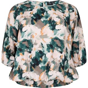 ZIZZI MKAM 3/4 SMOCK BLOUSE Dames Blouse - Green - Maat S (42-44)