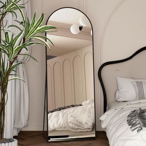 Elemango Full-length spiegel, 162 x 53 cm boogspiegel met staander, wandspiegel zwarte boog full body spiegel, om op te hangen of tegen de muur te zetten, slaapkamer spiegel