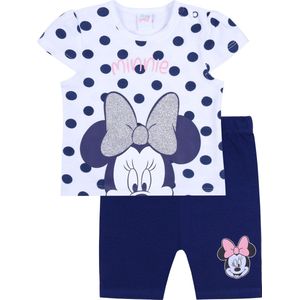 Wit-marineblauw gestippelde babyset, T-shirt + korte broek - Minnie Mouse Disney / 62