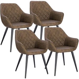 Rootz Set van 4 gestoffeerde eetkamerstoelen - Fauteuils - Kunstleren stoelen - Comfortabel en ergonomisch - Duurzaam metalen frame - Verstelbare poten - 41 cm x 45 cm