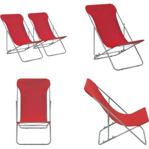 vidaXL Strandstoelen inklapbaar 2 st staal en oxford stof rood - Strandstoel - Strandstoelen - Zwembadstoel - Zwembadstoelen