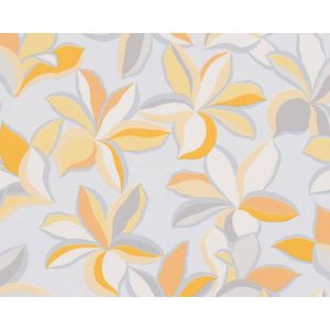 GRAFISCHE BLOEMEN BEHANG | Modern - oranje geel grijs zilver - A.S. Création House of Turnowsky