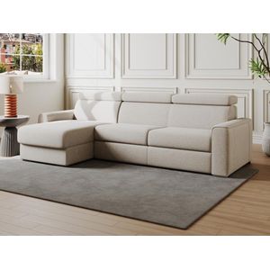 Omkeerbare, snel om te bouwen slaapbank met hoek in beige stof - Bed van 140 cm - Matras 14 cm - VIZIR L 282 cm x H 85 cm x D 152 cm