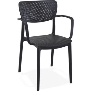 Alterego Geperforeerde stoel met armleuningen 'TORINA' van zwarte kunststof