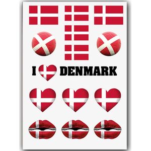 GlittersXL - Temporary Tattoo Denemarken / Denmark (A5 formaat) [Neptattoo - Tijdelijke tatoeage smink schmink - Nep Fake Tattoos - Water overdraagbare festival sticker tattoo Glitter - Volwassenen Kinderen Jongen Meisje | WK, World Cup, Voetbal