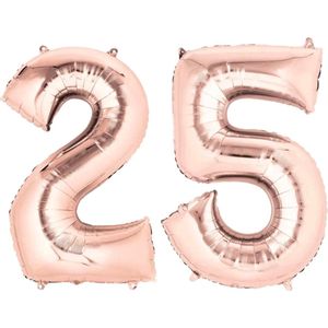 Ballon Cijfer 25 Jaar Rosé goud 36Cm Verjaardag Feestversiering Met Rietje