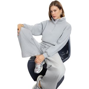 Trendyol Marineblauw Comfort Fit Crop Basic Gebreid Sweatshirt Met Hoge Hals En Fleece Aan De Binnenkant Twoaw24Sw00221