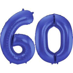 Folat Folie ballonnen - 60 jaar cijfer - blauw - 86 cm - leeftijd feestartikelen