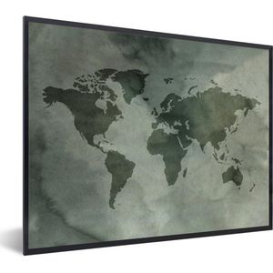 Fotolijst incl. Poster - Wereldkaart - Grijs - Waterverf - 80x60 cm - Posterlijst
