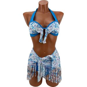 Dames Bikini - Met mini jurk - 3 delig - Bloemen - Blauw model 1 - M/L