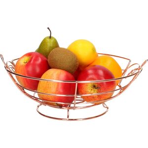 Metalen fruitmand/fruitschaal koper rond 26 x 13 cm - Fruitschalen/fruitmanden - Draadmand