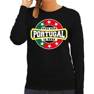 Have fear Portugal is here sweater met sterren embleem in de kleuren van de Portugese vlag - zwart - dames - Portugal supporter / Portugees elftal fan trui / EK / WK / kleding XS