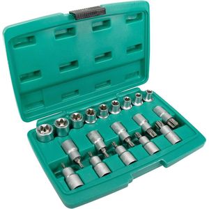 19-delige 1/2 inch dopsleutelset voor TORX schroeven chroom-vanadium staal gereedschapskoffer - buiten-Torx binnen-Torx - 80195