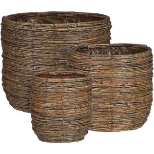 Mica Decorations Bloempot Cargo - 34x34x28 cm - Willow - Bruin- Set van 3