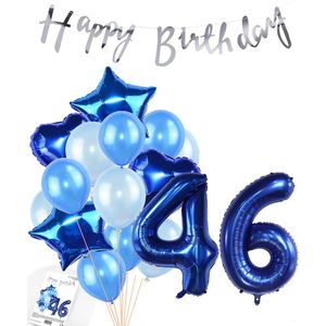 Snoes Ballonnen 46 Jaar Feestpakket – Versiering – Verjaardag Set Mason Blauw Cijferballon 46 Jaar - Heliumballon