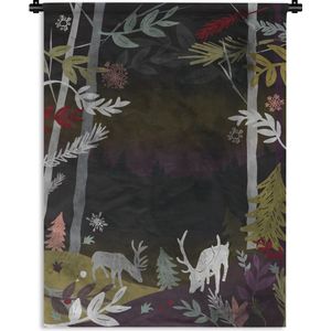 Wandkleed Bossen en bomen illustratie - Een illustratie van een bos in de nacht Wandkleed katoen 90x120 cm - Wandtapijt met foto