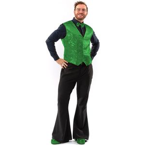 Original Replicas - Glitter & Glamour Kostuum - Paillettenvest Met Strik Festive Green Man - Groen - XXL - Kerst - Verkleedkleding