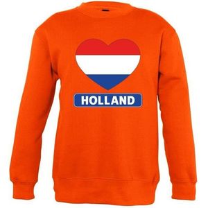 Oranje Holland hart vlag sweater kinderen - Oranje Koningsdag/ supporter kleding 130/140 (9-10 jaar)