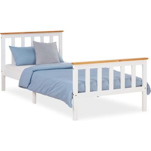 Houten Bed 90 x 200 cm - Wit - Tienerbed en Logeerbed van Massief Grenenhout met Lattenbodem