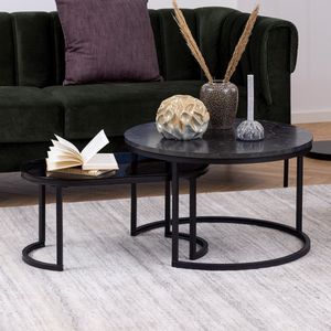 Sohome Salontafel Margalit - Set van 2 stuks - Marmerlook en glas - zwart