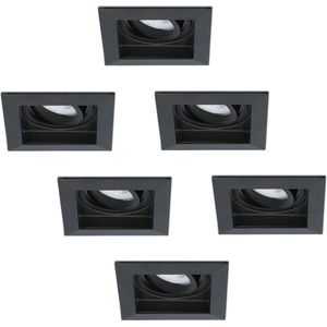 LED Inbouwspots vierkant zwart - Zaagmaat 85x85 mm - Dimbaar en kantelbaar - GU10 5 Watt 450 lumen - 2700K Extra warm wit - Spotjes plafond