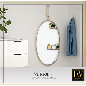 LW Collection wandspiegel goud rond ovaal 45x96 cm metaal - grote spiegel muur - industrieel - woonkamer gang - badkamerspiegel - muurspiegel slaapkamer gouden rand - hangspiegel met luxe design