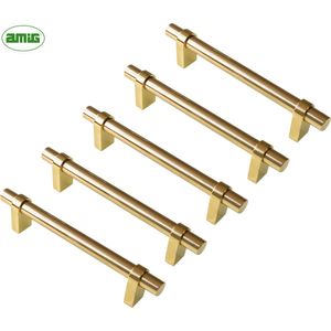 AMIG Luxe Handgreep Meubelgreep – 5 stuks – 130mm - Gepolijst Messing - Goud