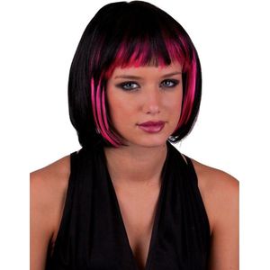 Funny Fashion Heksenpruik kort haar - zwart/roze - dames - Halloween/carnaval