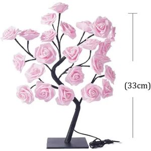 Rozenboom lamp - 24 LED - Roze blaadjes - Tafellamp - Decoratielamp - Liefde - Lichtboom – Lampjes Boom – LED Tree Nachtlampje – Vouwbaar – Moederdag - Valentijn- Geschenklamp - 230v stekker inclusief