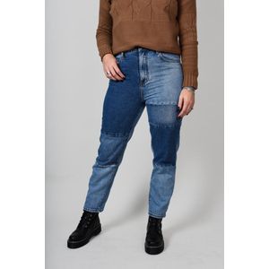 Patches jeans | Broek dames | Spijkerbroek | Mom jeans | Hoge taille | Wijde fit | Recht model | Kleur Blauw | Maat 36