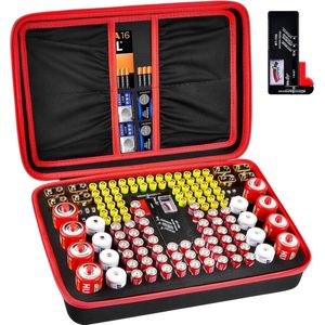 Batterij-opbergdoos, batterijbox, batterij-opberg-organizer-tas met batterijtester, batterij-opbergdozen, organisatie voor AA, AAA, 9 V, CD, lithium, 3 V, LR44, CR2032