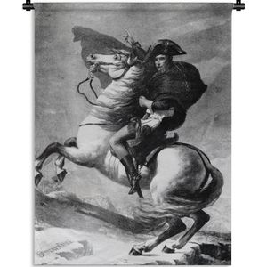 Wandkleed Napoleon Bonaparte illustratie - Illustratie van Napoleon Bonaparte in het zwart-wit op een paard Wandkleed katoen 120x160 cm - Wandtapijt met foto XXL / Groot formaat!