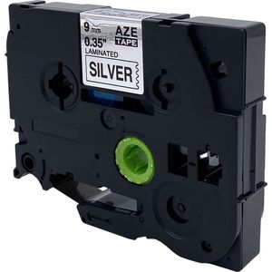 DULA Brother Compatible label tape- Tze-921 - 1 cassette - Brother P-Touch - Zwart op zilver - 9mm x 8m