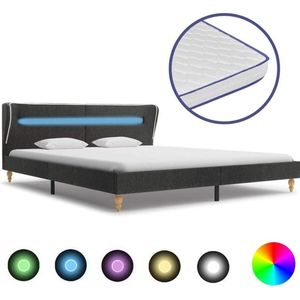 Medina Bed met LED en traagschuim matras jute donkergrijs 180x200 cm