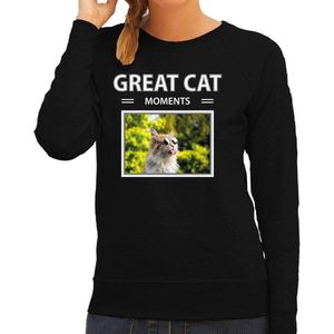Dieren foto sweater rode kat - zwart - dames - great cat mowoments - cadeau trui katten liefhebber S